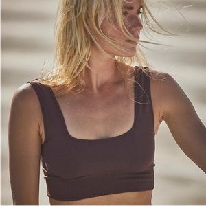 NWT Free People Good Karma Square Neck Bra Chocolate Brown Retail $48 Size XS/S